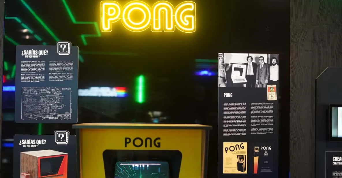 Vintage arcade cabinets at the OXO Video Game Museum, a modern museum in Madrid, Spain