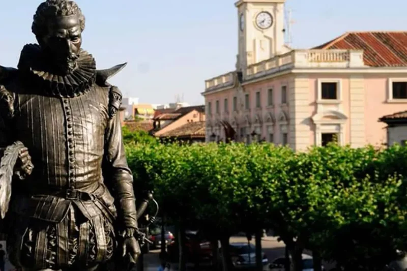The arcaded old town of Alcalá de Henares, a day trip from the museums in Madrid, Spain