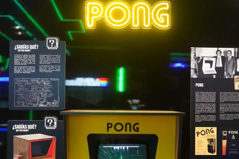 Playable arcade cabinets at the OXO Video Game Museum, a modern museum in Madrid, Spain