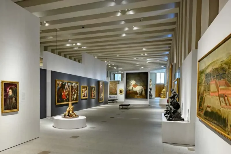 The modern stone galleries of the Royal Collections Gallery, one of the museums in Madrid, Spain